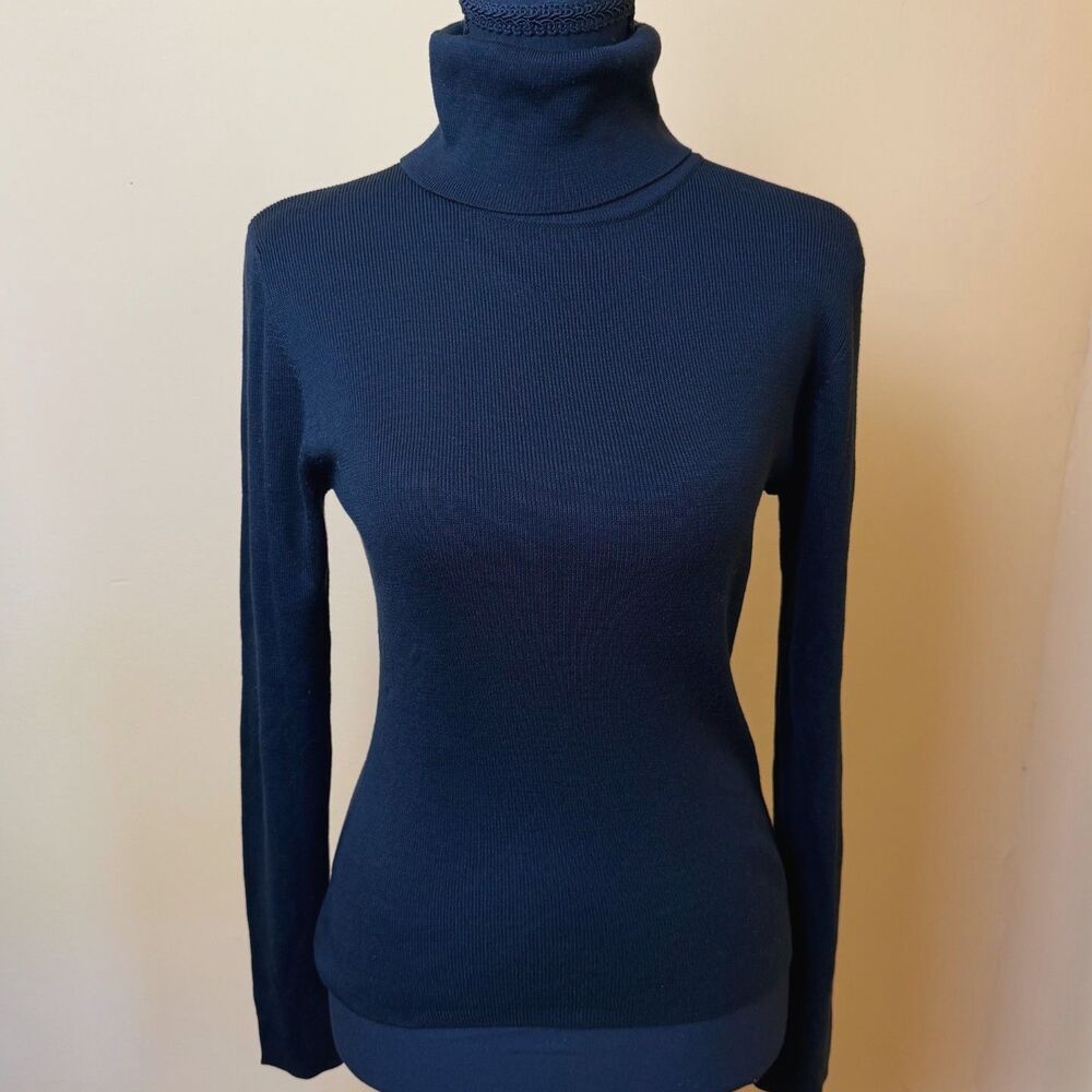 90s Ann Taylor 100% Silk Turtleneck Sweater Black XS Classic Luxury Minimalist